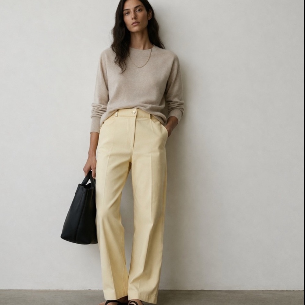 St. John Butter Yellow Straight Leg Trouser Pants Size 10